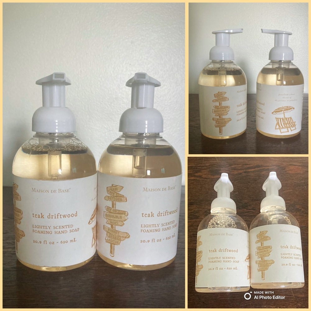 NWT-2-Maison De Base- Teak Driftwood Scented Foaming Hand Soap Pumps 20.9floz/ea